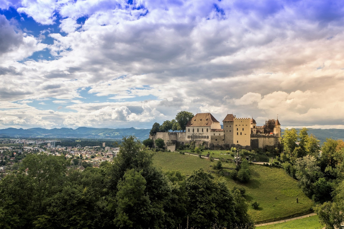 Switzerland Castles Sky LandscapeLenzburg 1525
