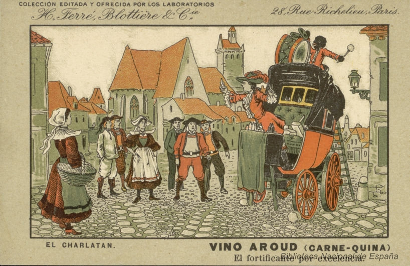Tarjeta postal con publicidad del fortificante Vino de Aroud (Carne Quina)