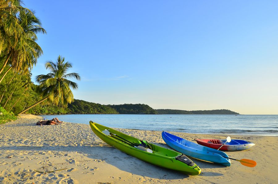 Kayaks on the beach in koh kood island