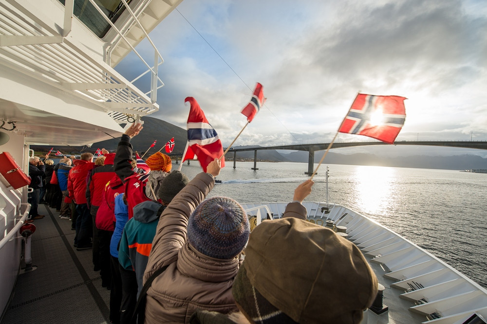 Hurtigruten Celebrating 17th of May  Norwegian flags