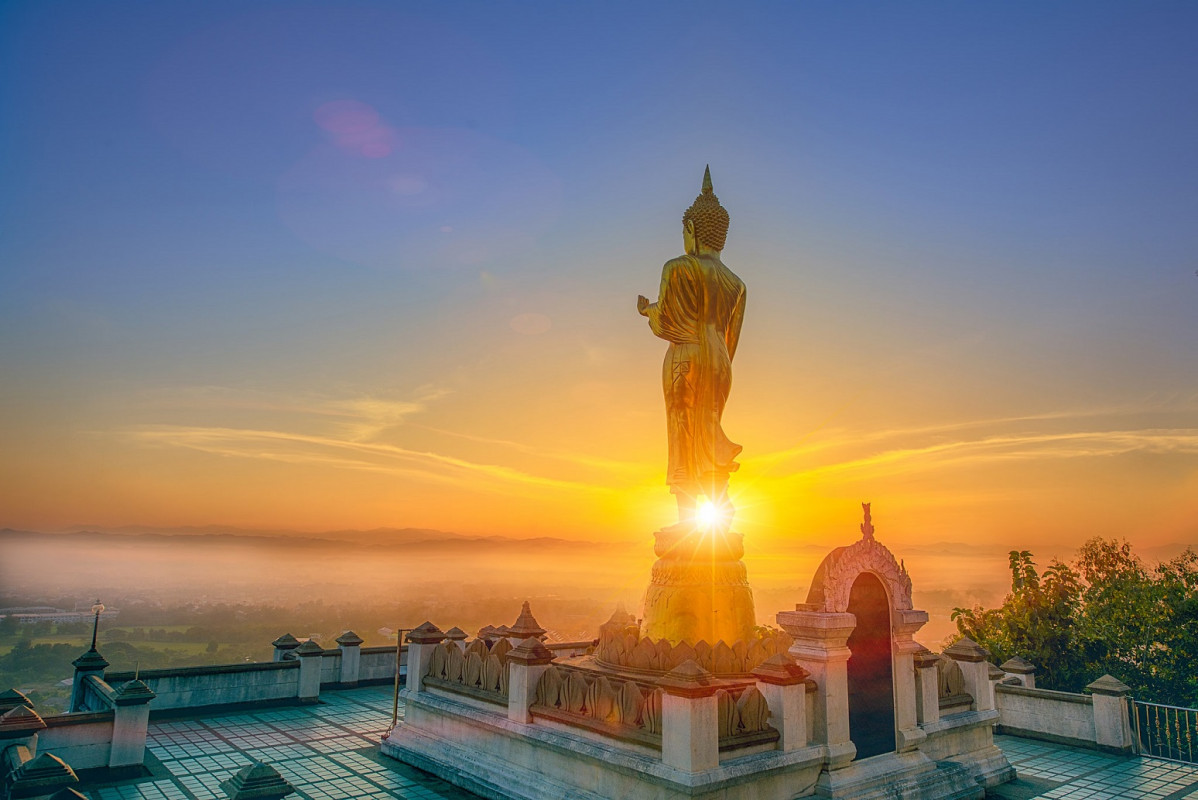 Nan Golden Standing Buddha At Wat Phra That Khao Noi