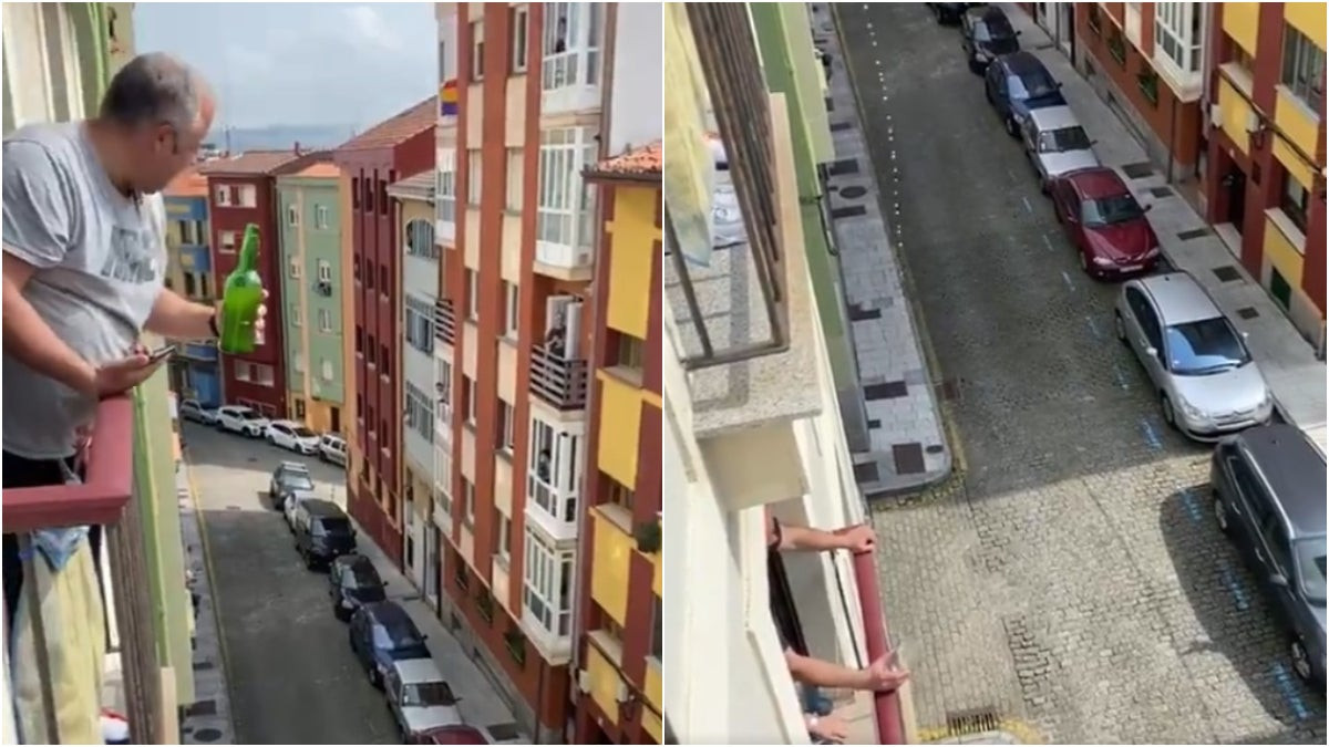 Escancian sidra balcón Gijón Asturias