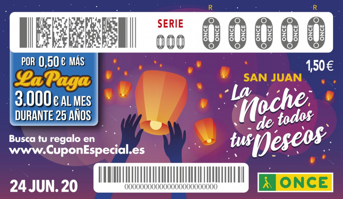 CUPON DE LA ONCE DEDICADO A FIESTA D SAN JUAN ceros