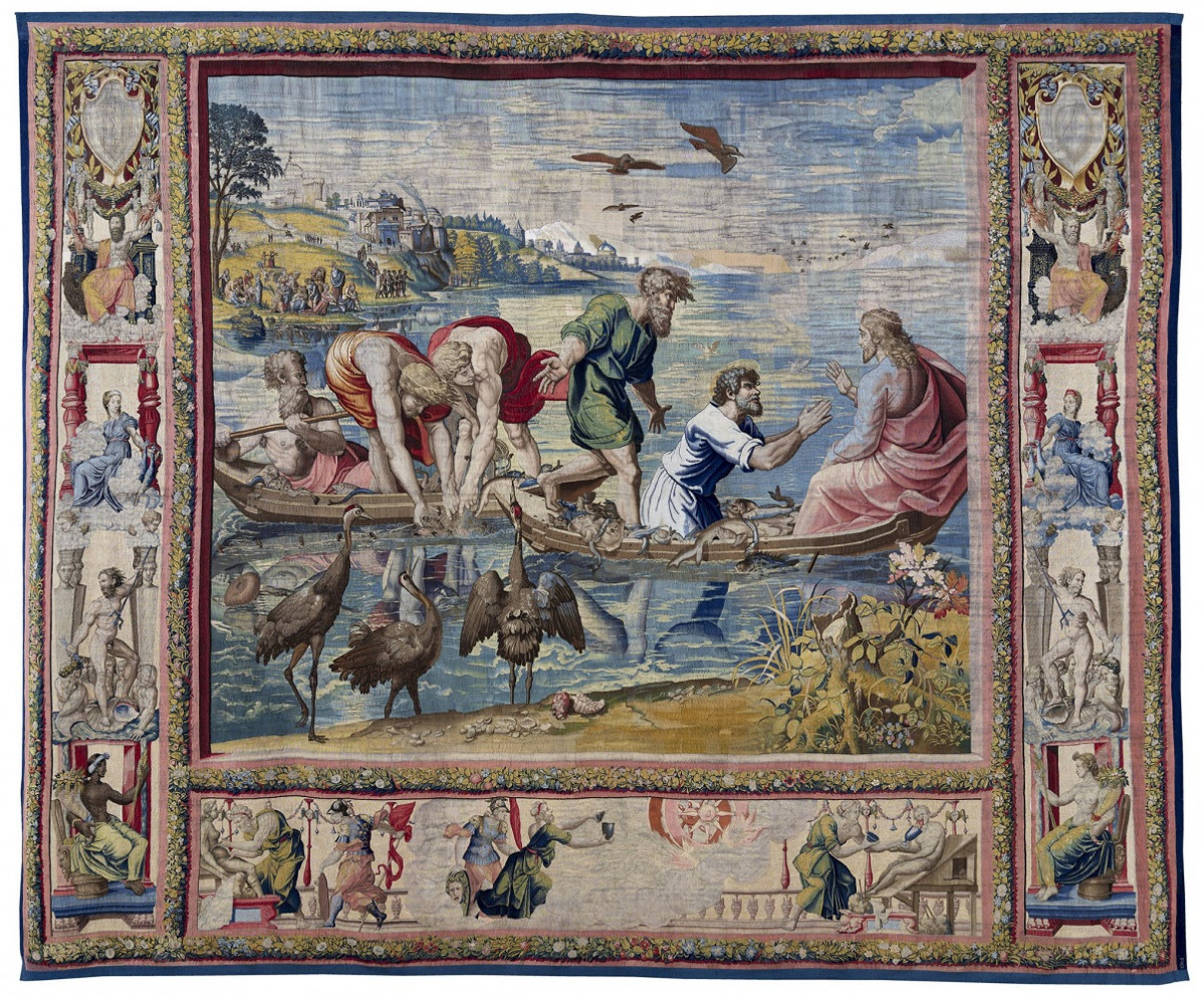 La pesca milagrosa, Rafael Sanzio (pintor), Jan van Tieghem y Frans Gheteels (tapiceros), Tapiz de seda y lana, h. 1550 1560, Patrimonio Nacional, Palacio Real de Madrid 1200