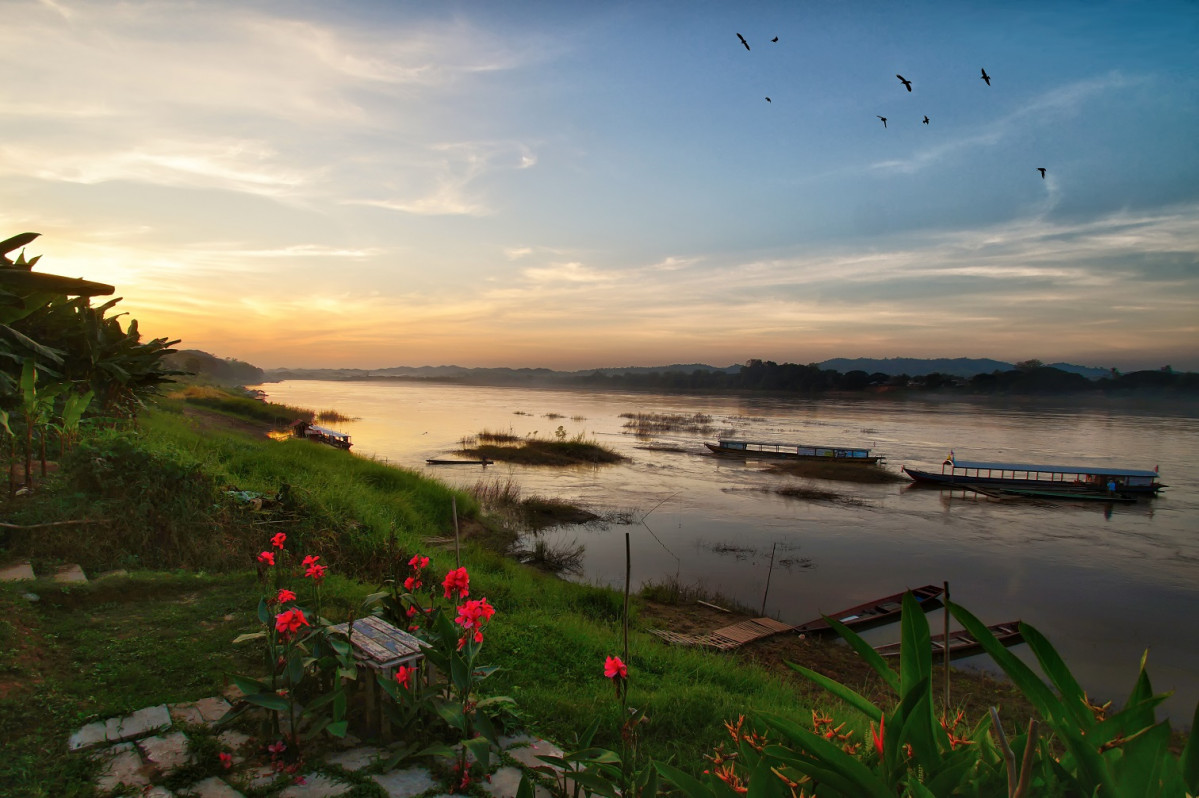 Thailand Evening at Mekong river, Thailand, near Chang Khan. It's Laos across the river 1500