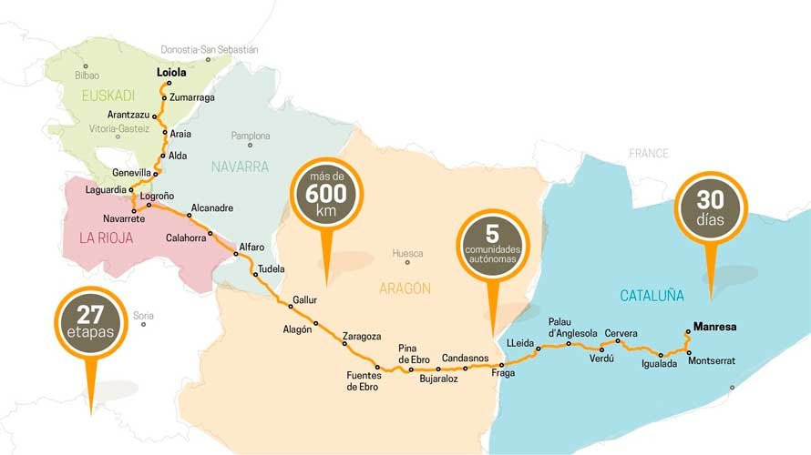 Mapa por el que discurre el Camino Ignaciano