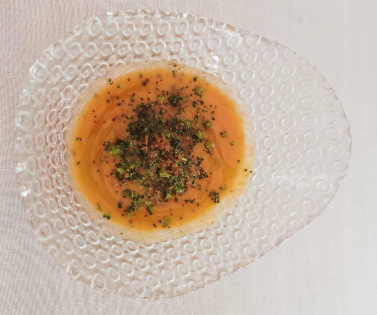 Salmorejo mango y sandía con flor de brócoli Bejo Ibérica y AOVE Olivaeza