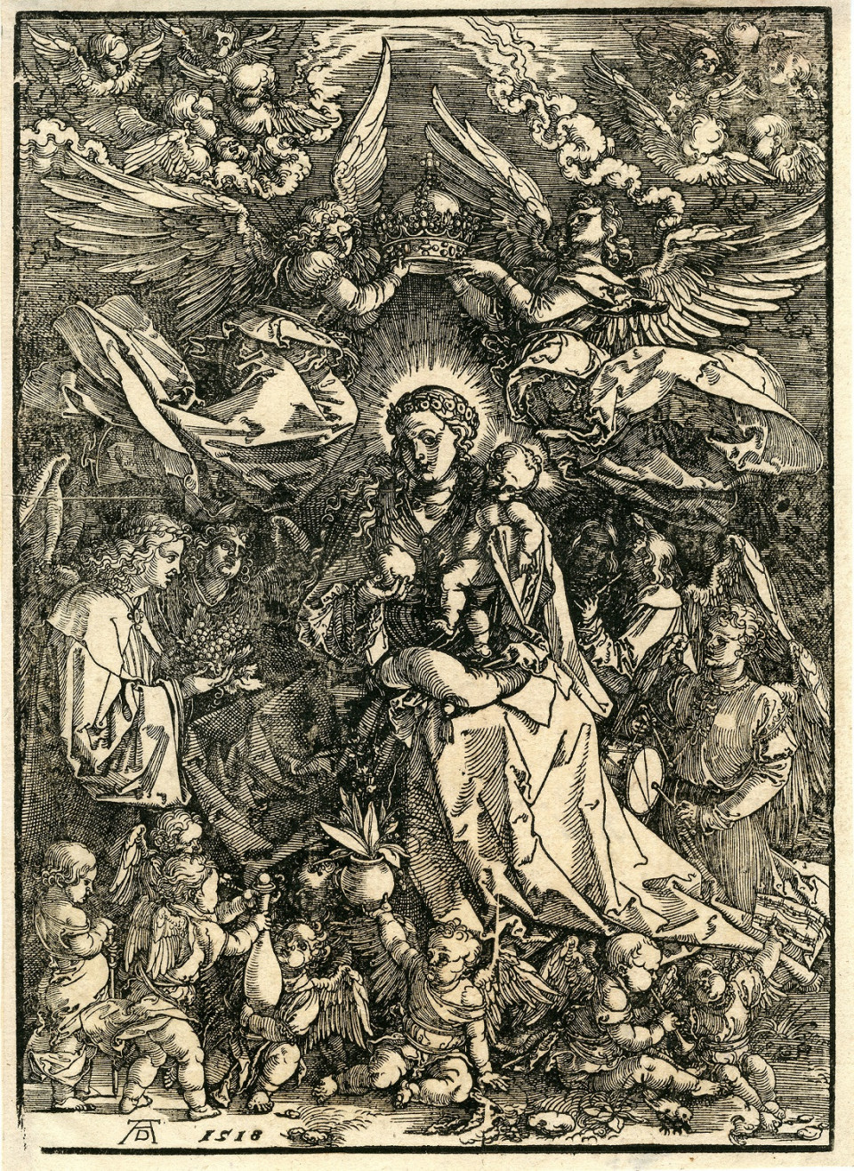 La Virgen como reina de los Angeles Durero Xilografia 1518