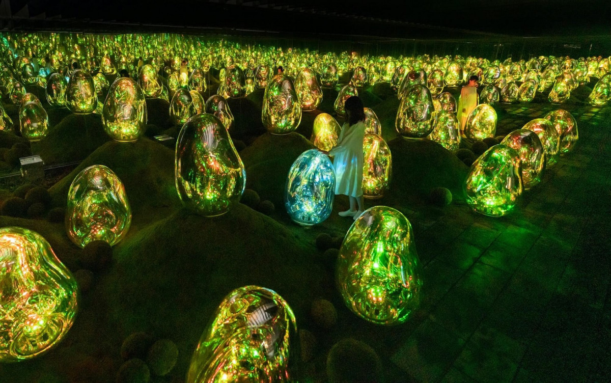 TeamLab Moss Garden of Resonating Microcosms Solidified Light Color Sunrise and Sunset @ teamLab