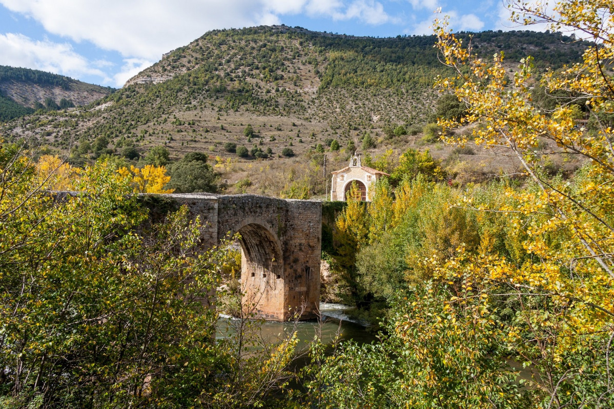 Pesquera de Ebro, Burgos, Puente Viejo sobre el Ebro y Hermita de San Antonio