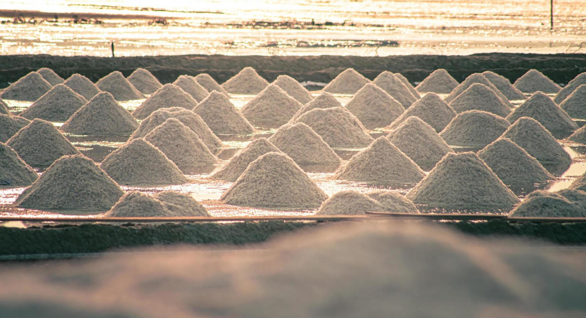 Salt industry at samut songkhram farms for nature food ingredient free photo