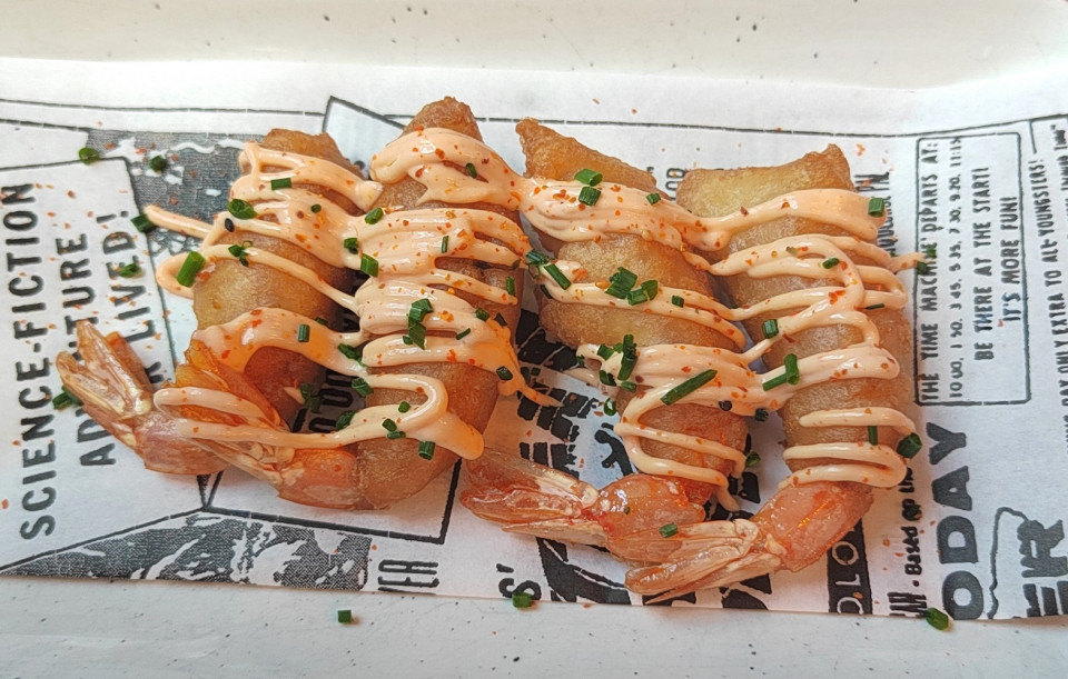 Colas de langostinos en tempura
