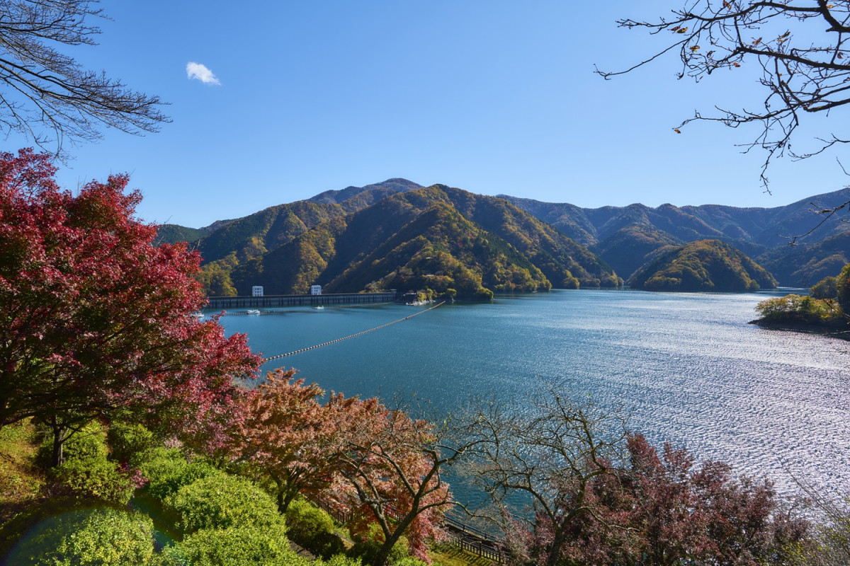 Paisaje de otou00f1o, con vista sobre el Lago Okutama