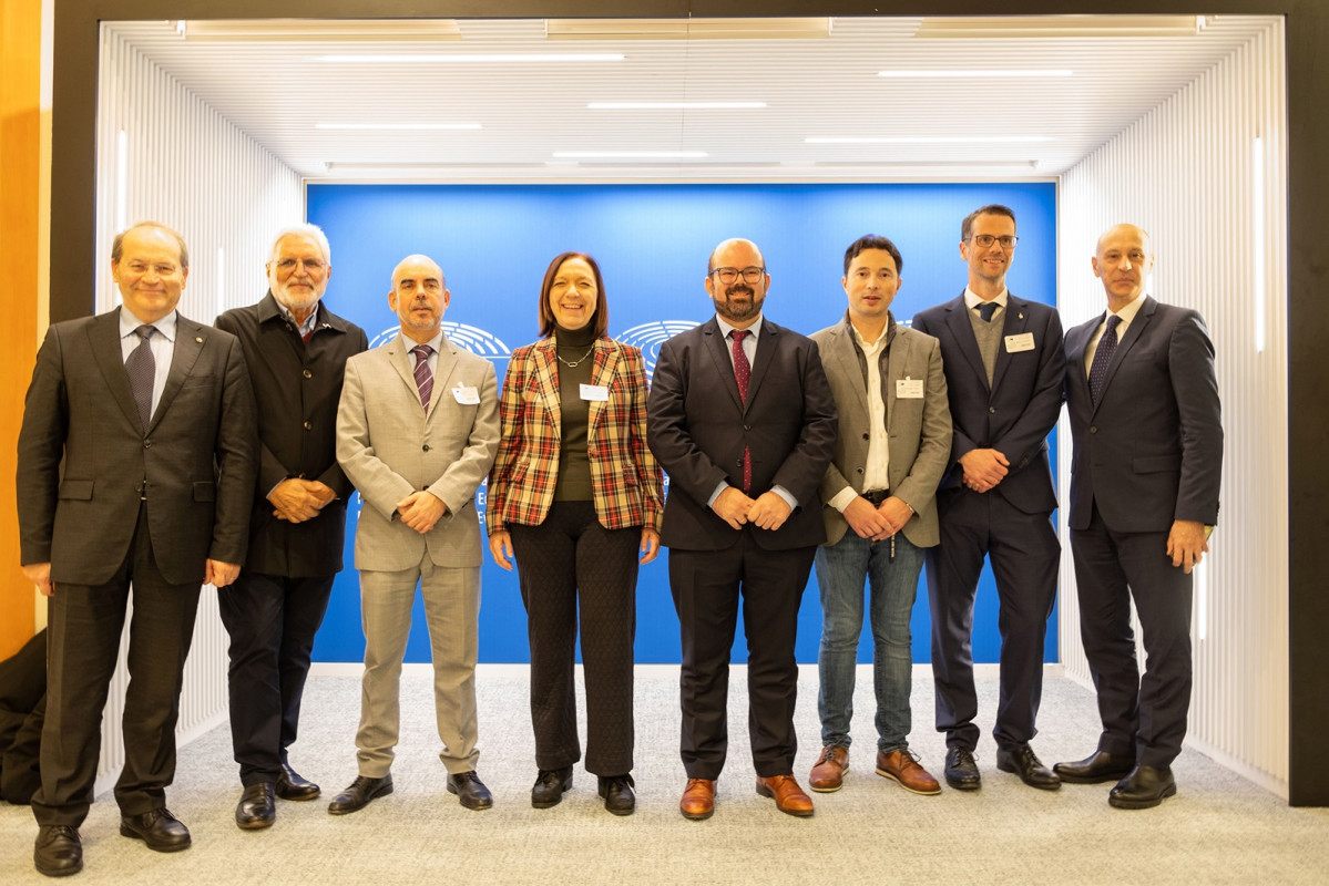 Sergio Ortiz, alcalde de Carinu0303ena, junto a los miembros del Consejo de RECEVIN, en el Parlamento Europeo
