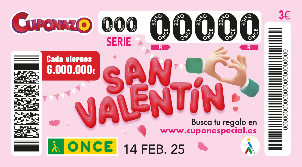 Cuponazo de la ONCE dedicado a San Valentin 2025