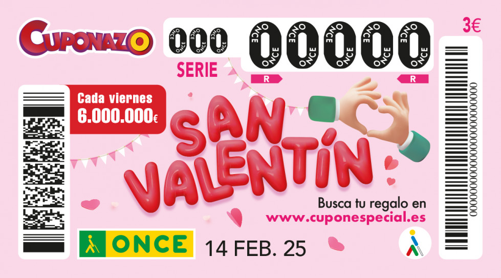 Cuponazo de la ONCE dedicado a San Valentin 2025
