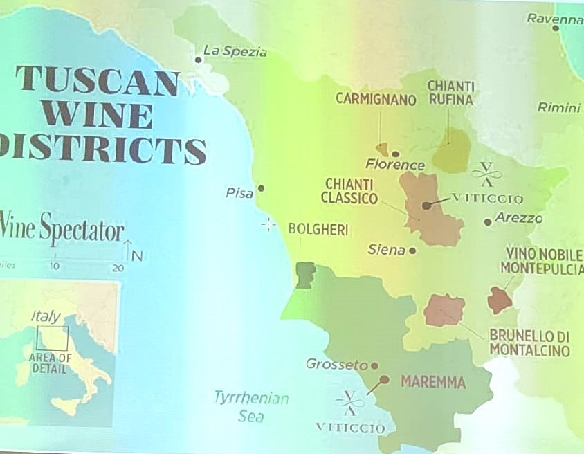 Vinos Toscanos y emplazamiento de  las dos zonas de Bodega Viticcio