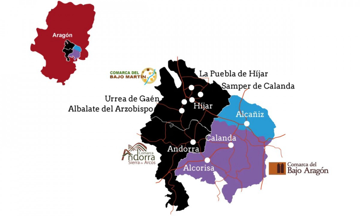 Mapa de la ruta del tambor y el bombo de teruel aragon es