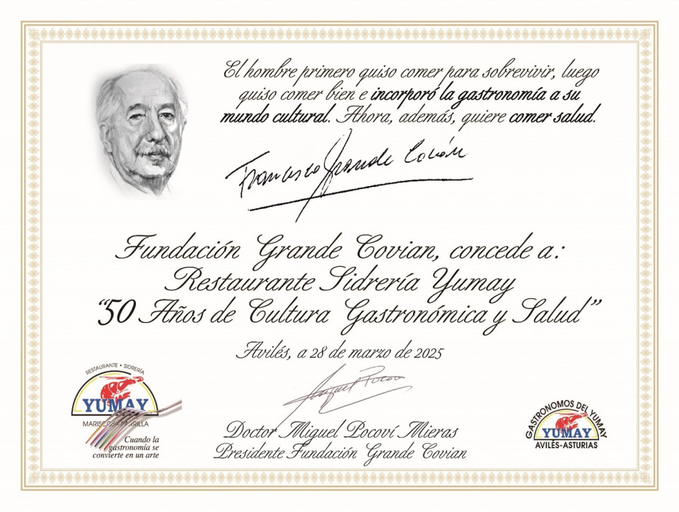 Diploma acreditativo de los 50 años de Yumay