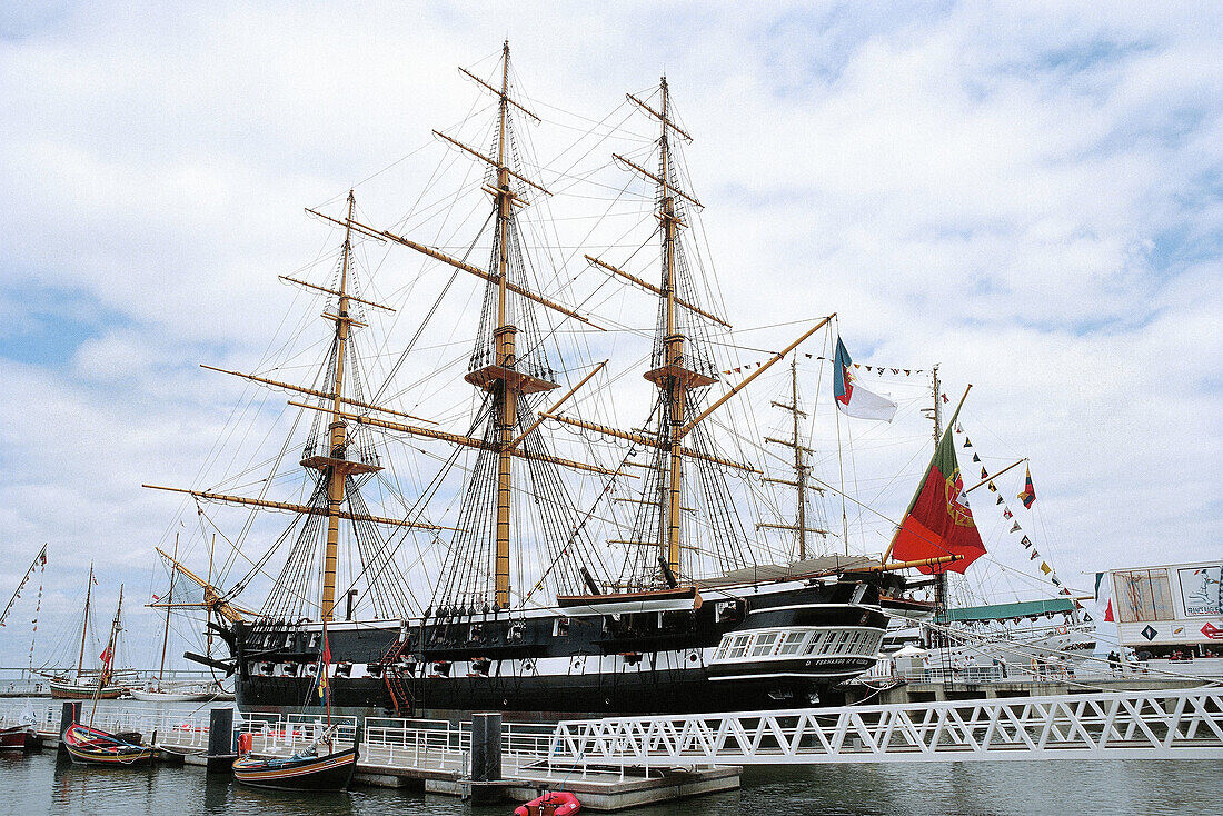 70178708 Frigate D Fernando II e Glu00f3ria in a fitting dock during the Expo 98 Lisbon Portugal