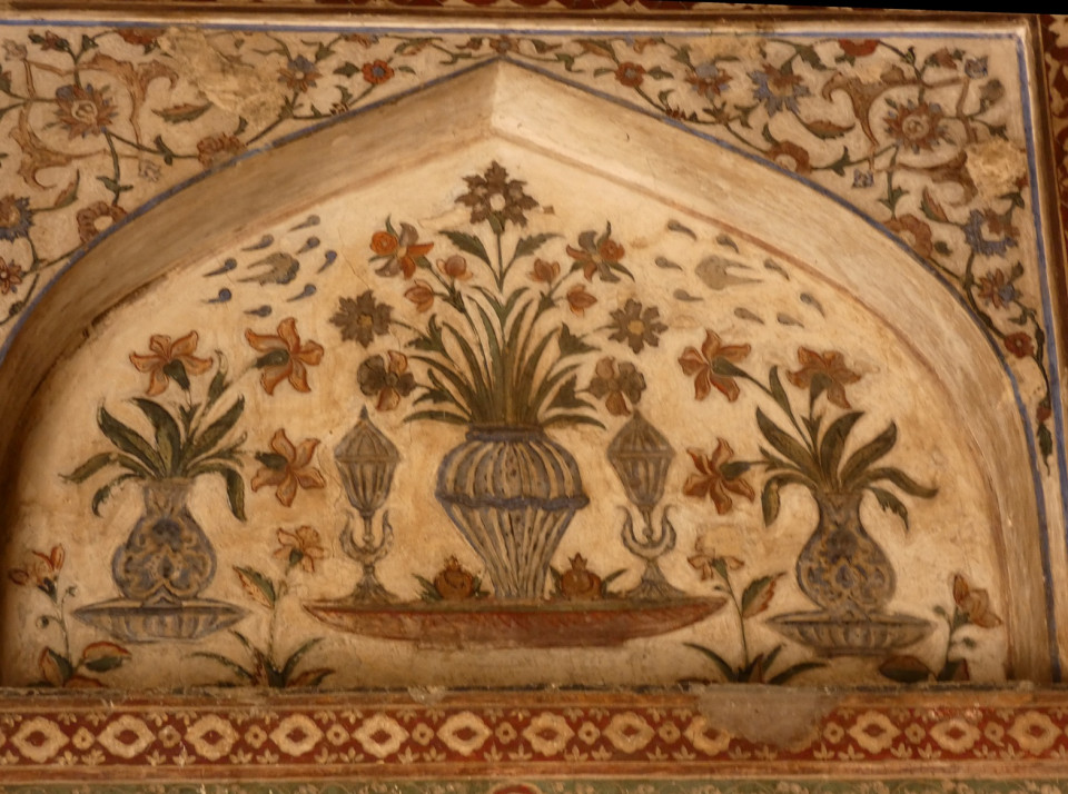 Detall de loas pinturas del Mausoleo de Itimad ud Daulah